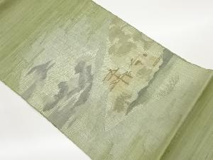 紗紬すくい織木々に民家模様織出し袋帯